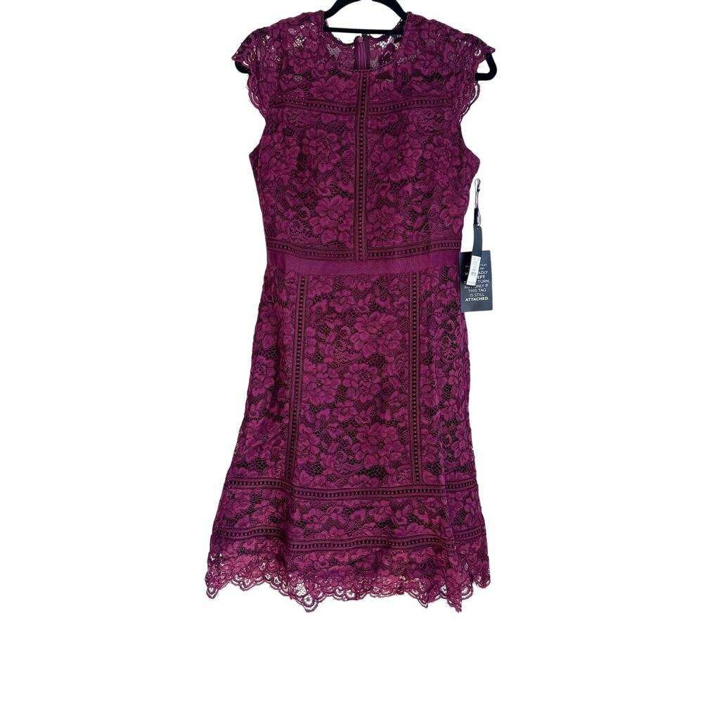 White House Black Market Lace Fit & Flare Dress In Windsor Wine Size 6 NWT - Picture 5 of 12